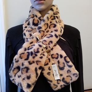 Seller Special - Leopard Print Faux Fur Scarf with Gold Chain Pull Through